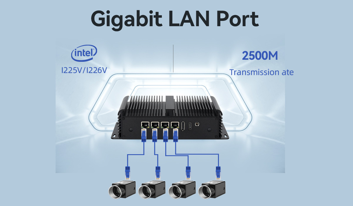 DDR4 16G RAM Intel N100 Fanless Industrial Mini PC 4 LAN Dual COM Linux With WIFI