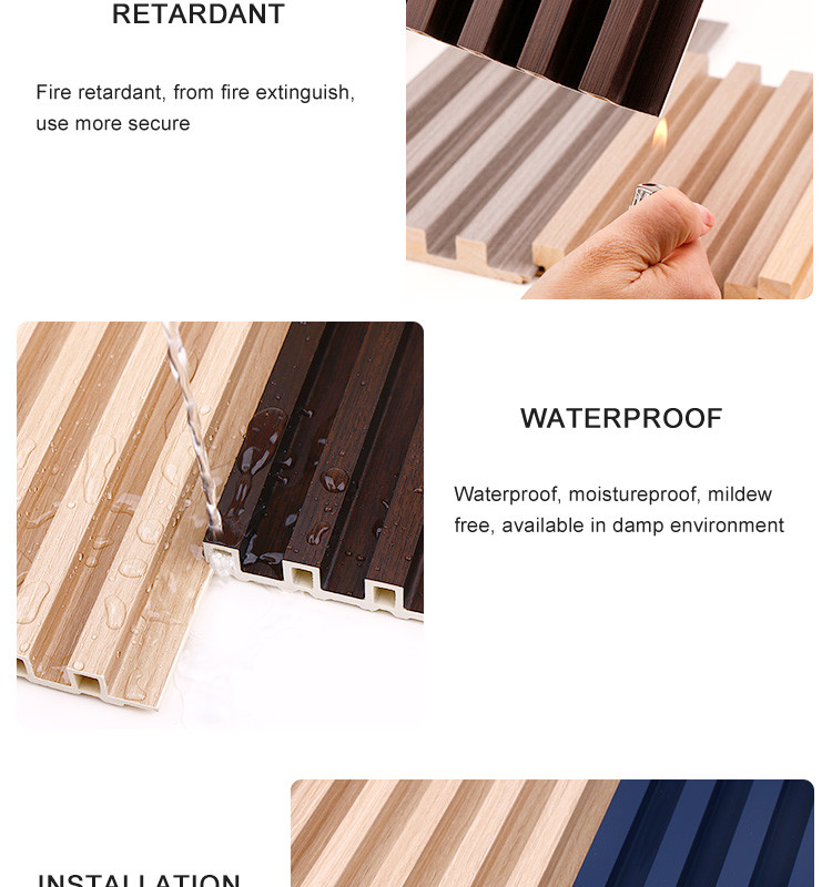 Anti Corrosion 3D Wood Plastic Fluted Wall Panel Grille