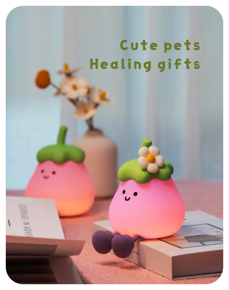 Factory Wholesale Cartoon Soft Silicone LED Night Lights Cute Small Eggplant Bedside Lamps Portable USB Rechargeable Bedroom Night Lights