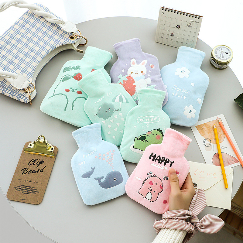 Hot Water Pouch Warm Flannel Flocking Hand Warmer Filled Mini Explosion-proof Portable Hot Water Bag Outdoor