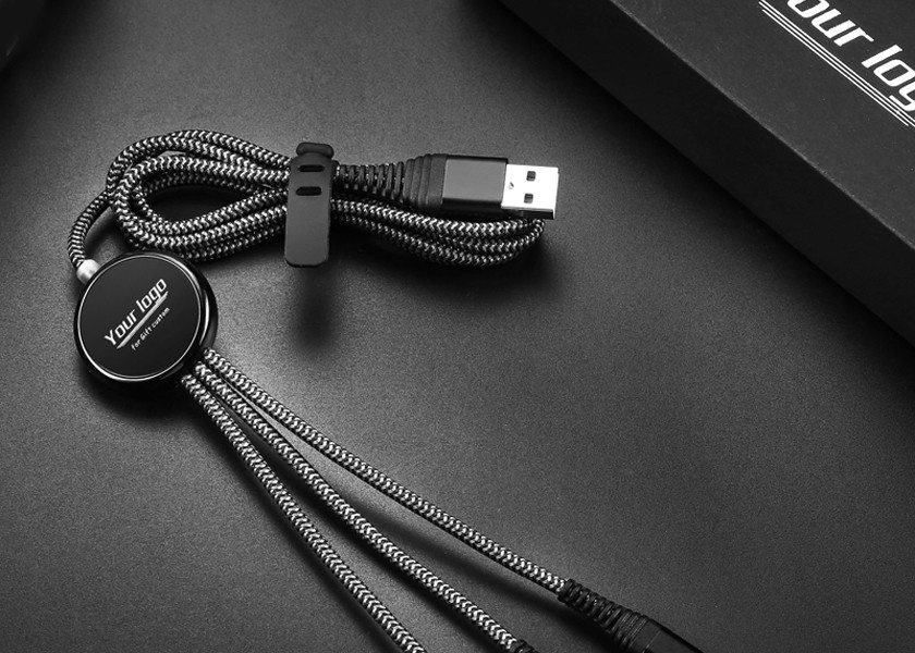 Nylon Braided USB 115cm 3 In 1 Fast Charging Cable OEM Black Color