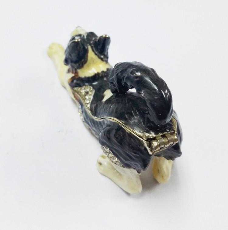 Cat trinket jewelry box metal cat figure bejeweled box cat enamel trinket box