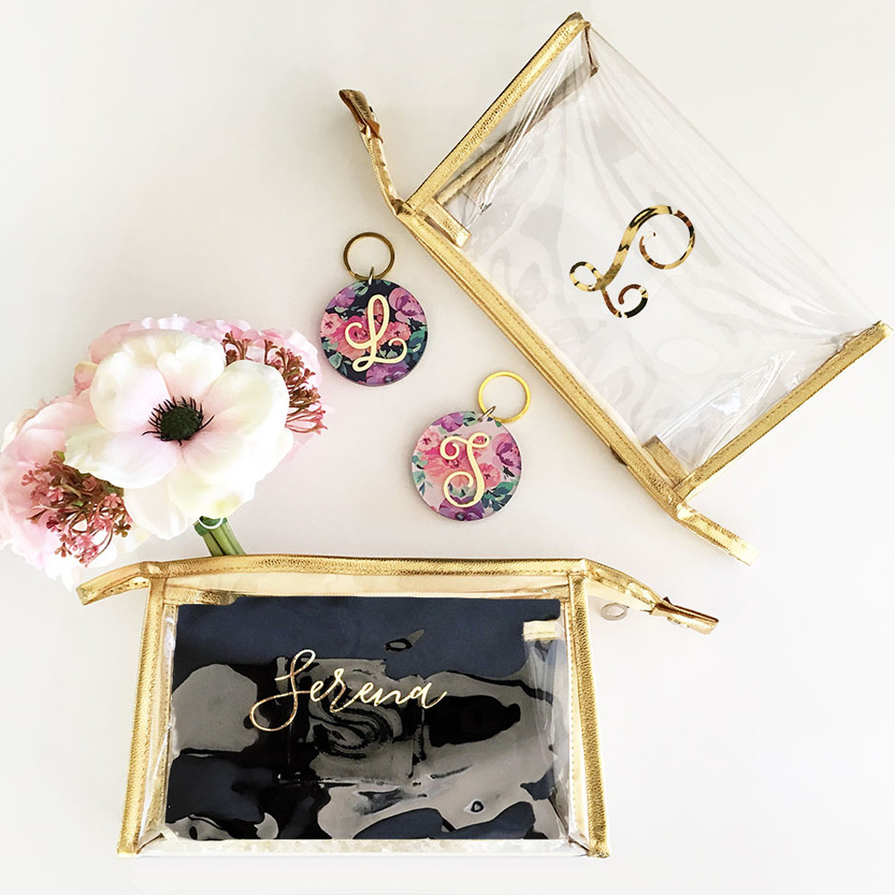 Personalized Clear See-Through Cosmetic Bags Transparent/Gold Travel Pack
