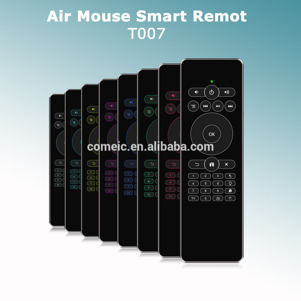 T007 2.4Ghz Wireless rf remote control Air Mouse Keyboard for Android BOX with Color Backlight Rechargeable battery