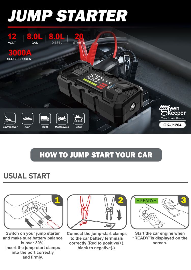 Small Cars Jump Starter 20000mah 12v Portable Emergency Power Bank for Car Battery Jumper