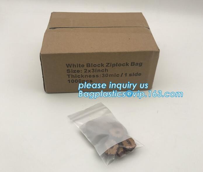 white block zip lock bags, bag with white panel, three white block, handwrite white block, red line grip bags, grip zipp
