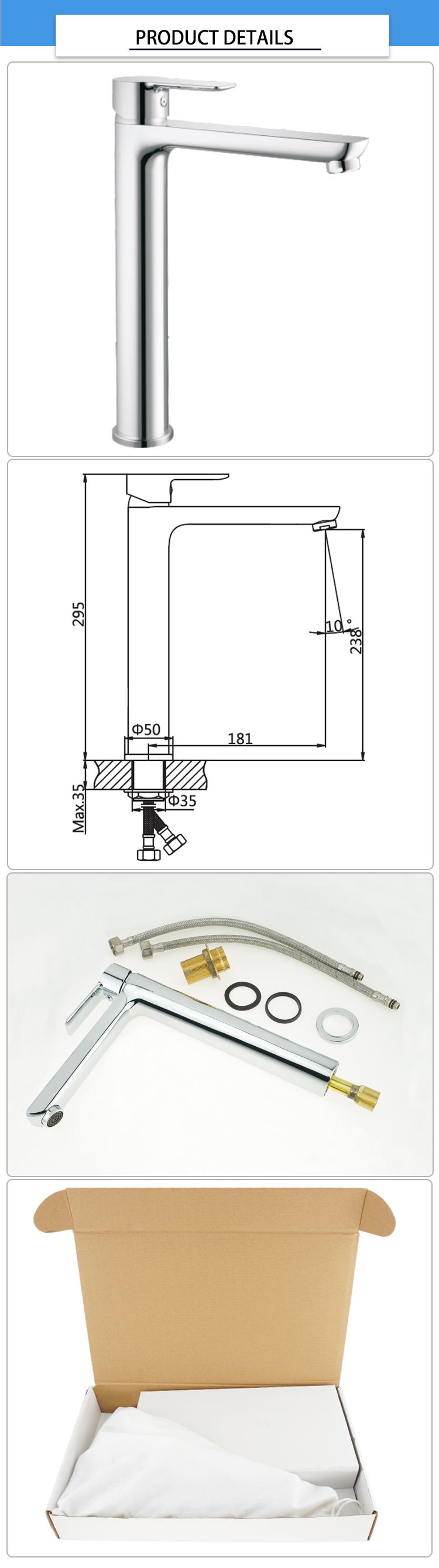 Chrome Brass Body 295mm Bathroom Basin Mixer Taps
