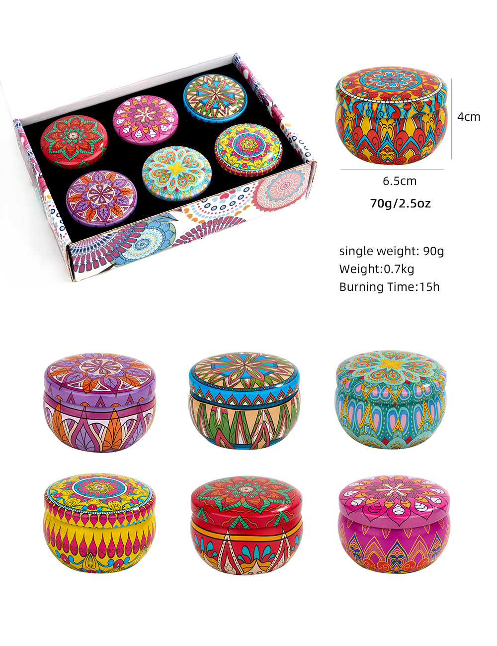Party Wedding Birthday Decorative Colorful Tin Soy Wax Candle