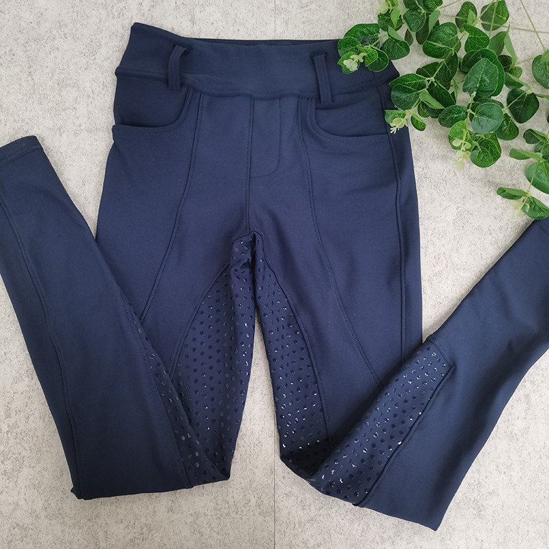 Womens Horse Riding Pants Navy Blue Front Pocket Full Seat Silicone Grip Breeches