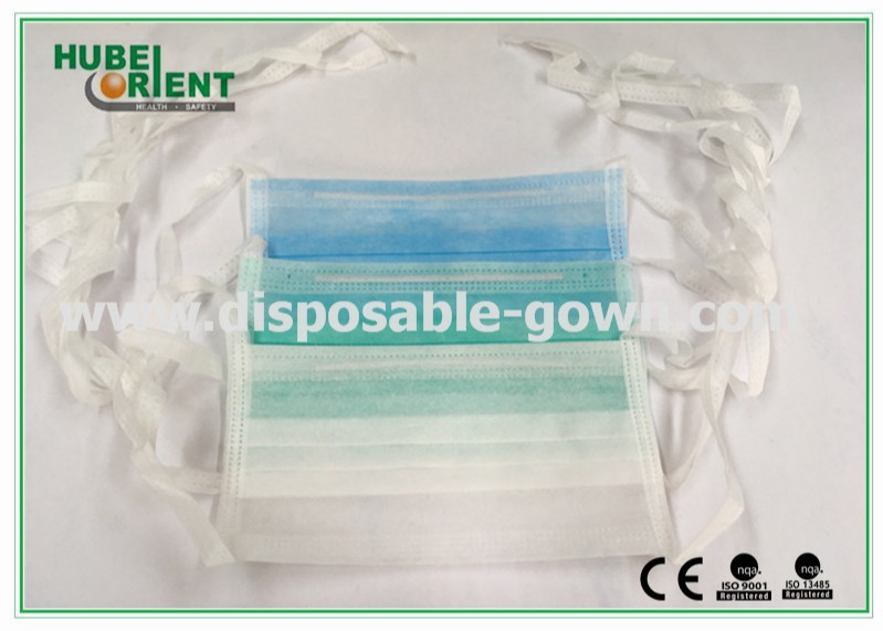 3 Ply Disposable Nonwoven Face Mask Ear Loop Tie On White/Blue/Green