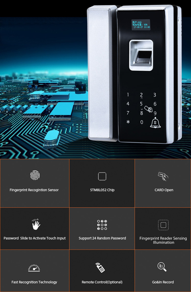 Remote Control Glass Door Lock ABS + Alloy Material For Office Entrance
