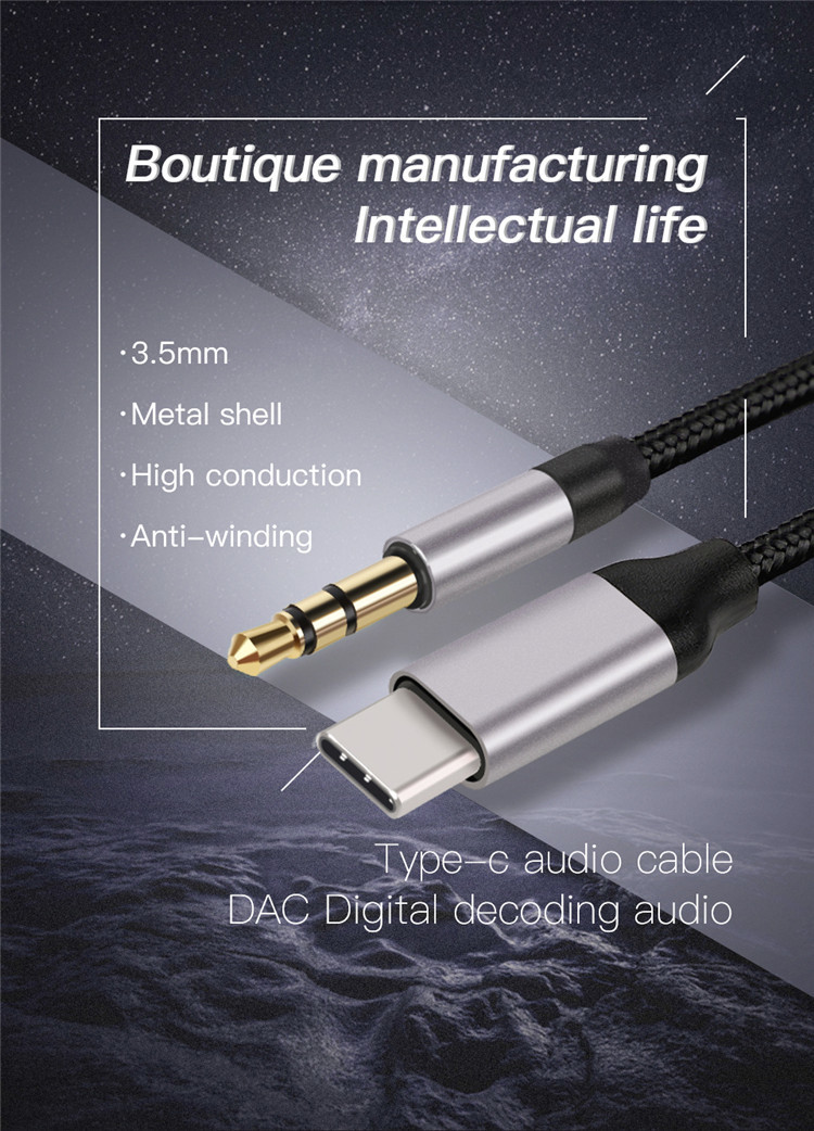 24g 100cm USB Charger Cable Type C to 3.5mm Audio Aux Jack Cable