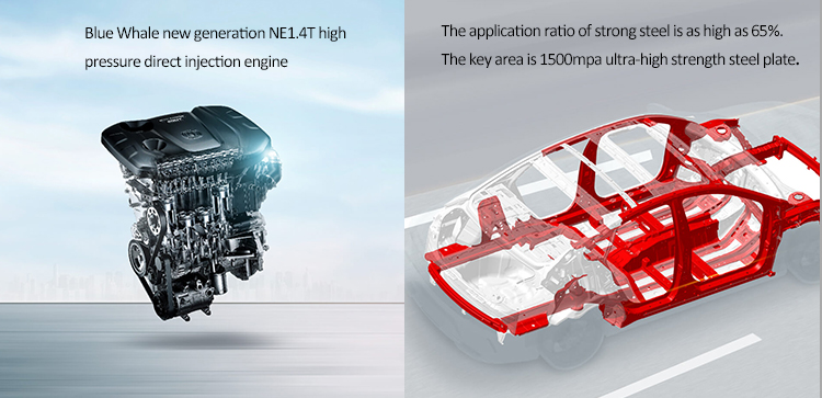 Blue Whale new generation NE1.4T highpressure direct injection engine The application ratio of strong steel is as high as 65%. The key area is 1500mpa ultra-high strength steel plate.