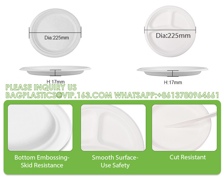 Compostable Sugarcane Bagasse Paper Round Plates 9 Inch 9" Greaseproof And Microwavable PFAS Disposable Plates