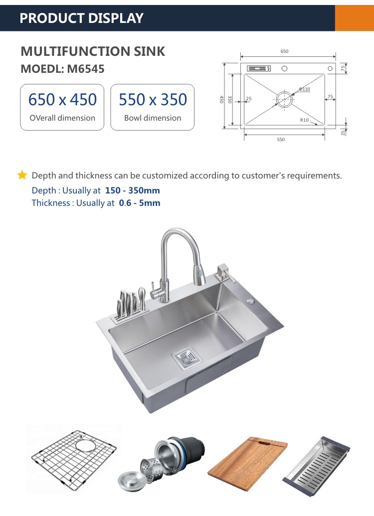 24' 16 Gauge Top Mount Single Bowl Kitchen Sink 60x45