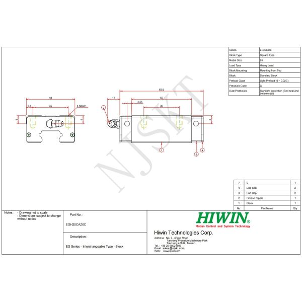 EGH25CA High Precision Hiwin Linear Guide Block Hiwin Miniature Linear Guide