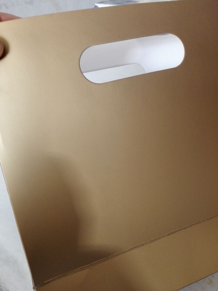 Gold foiled printing customized shopping paper bag with die cut handle