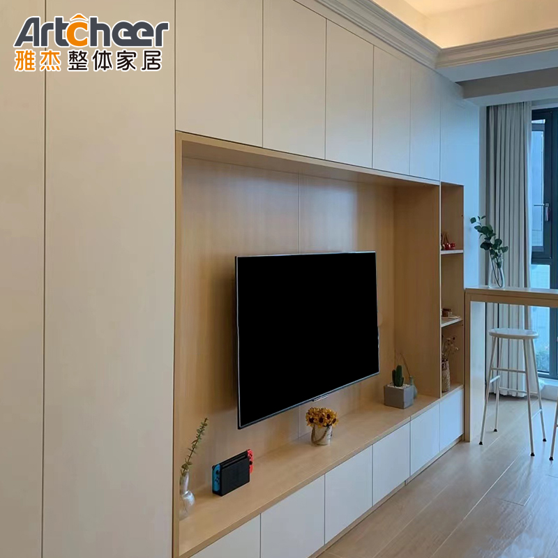TV Cabinet with Fireplace Design and Hidden TV Lift Cabinet in Customized Color