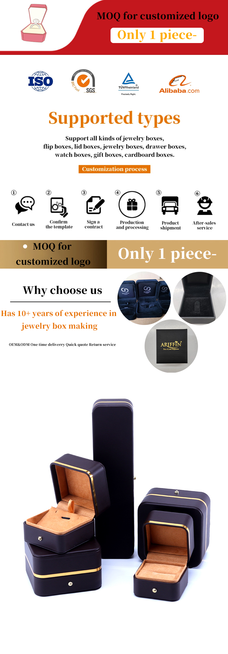 Embossing Logo Grade Leather Jewelry Packaging Box for Bracelet Necklace Watch and Ring