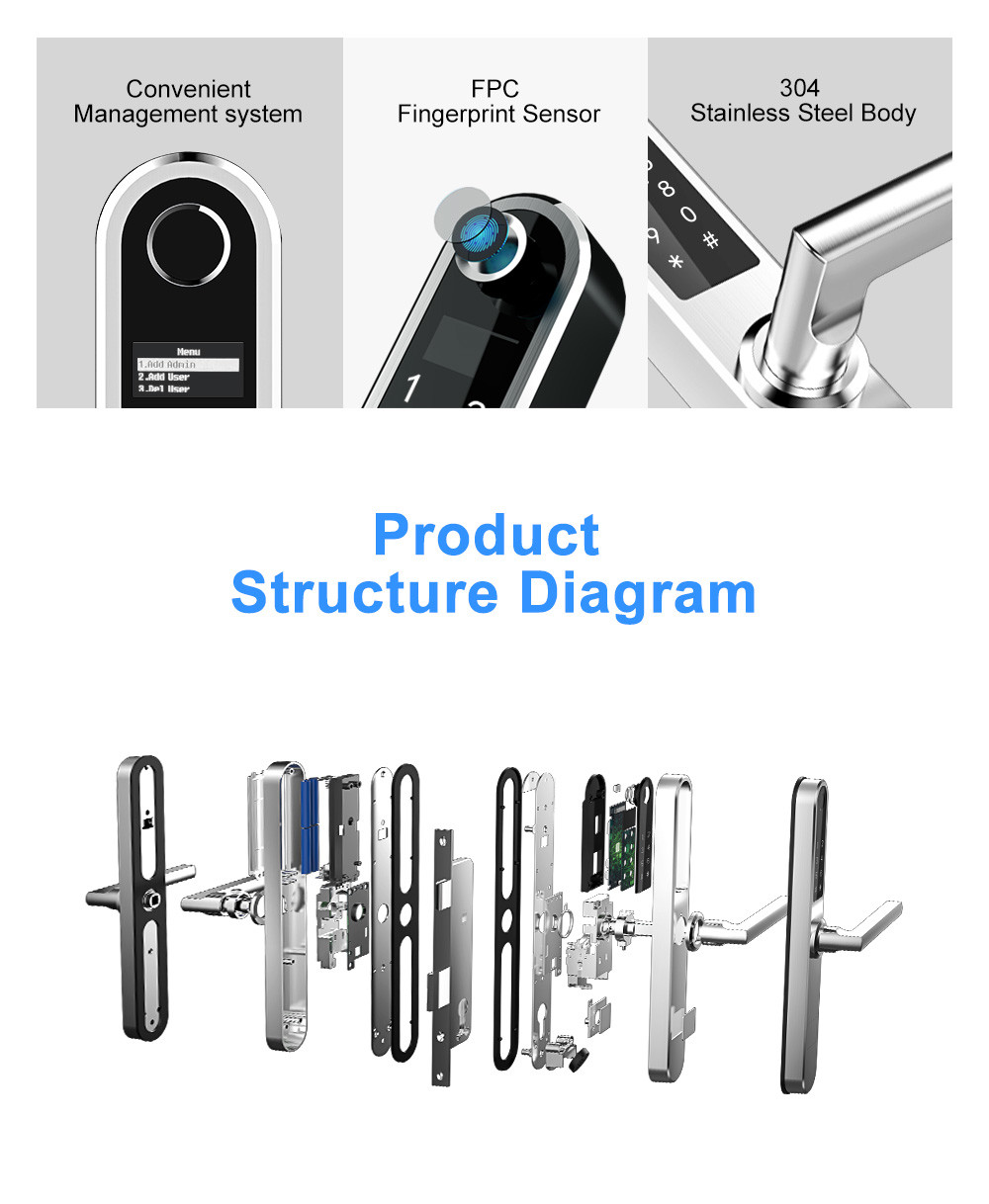Fingerprint Smart Tuya Door Lock Wireless WIFI APP Remote Control