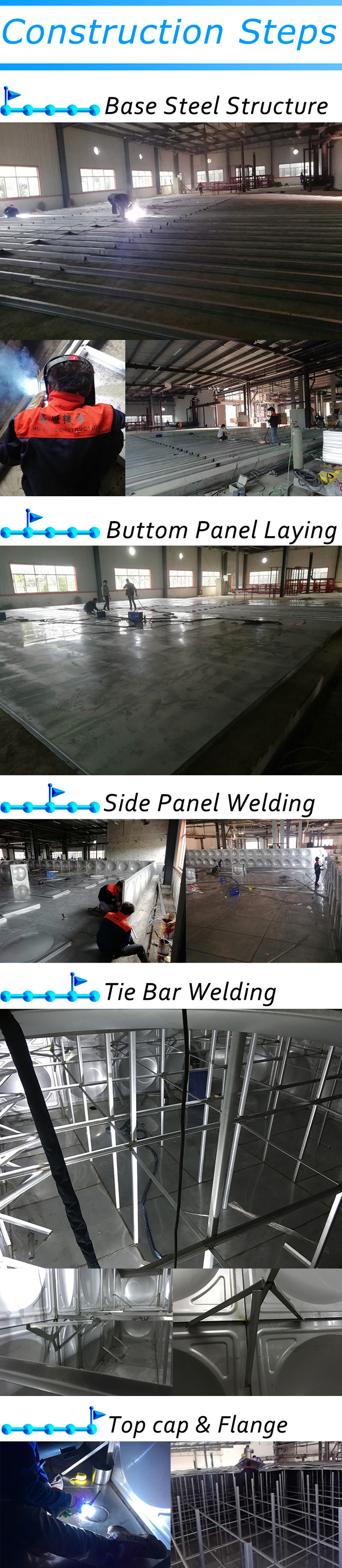 Sus304 Welding Water Tank For Water Storage Silver Color Long Working Time