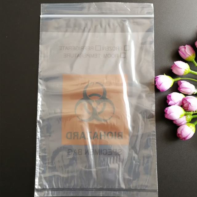 Custom zip-style medical biohazard specimen bags