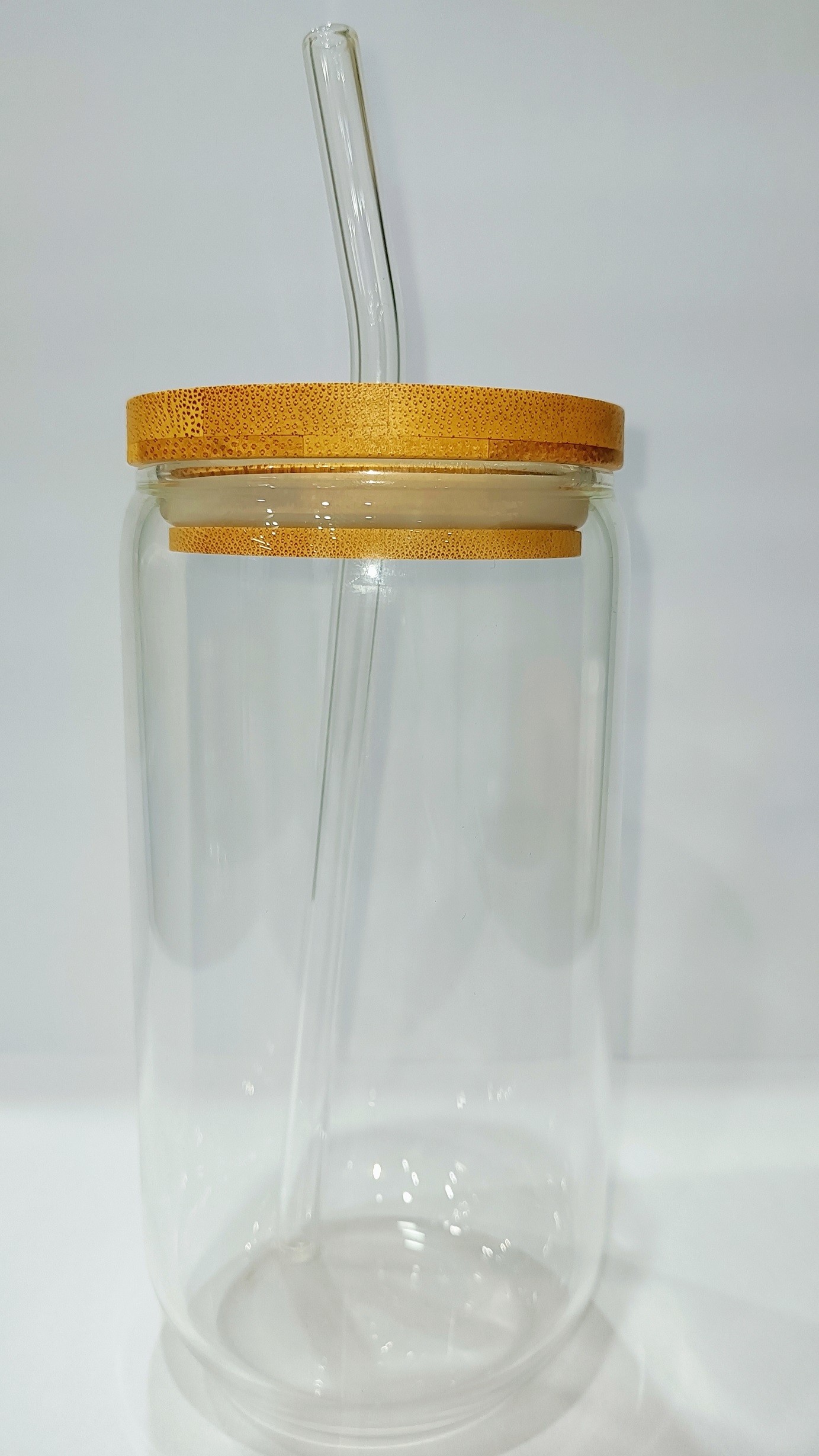 Water Transparent Glass Bottle With Straw Bamboo Lid