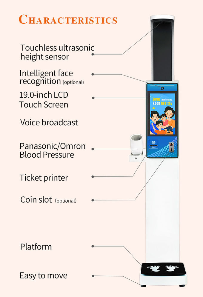 Bmi Coin Operated Medical Height And Weight Scale Automatic Measuring Blood Pressure