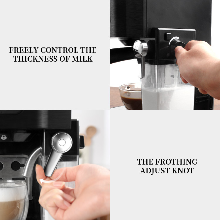 1450W Compact Coffee Machine With Milk Frother 15 Bar Removable Water Tank