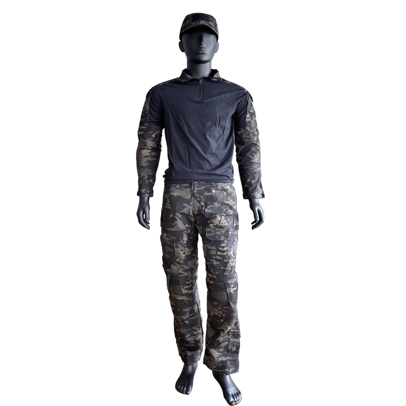 Polyester/Cotton Men's Long Sleeve Knitted Shirt Uniform Frog Suit Set in Customized Color