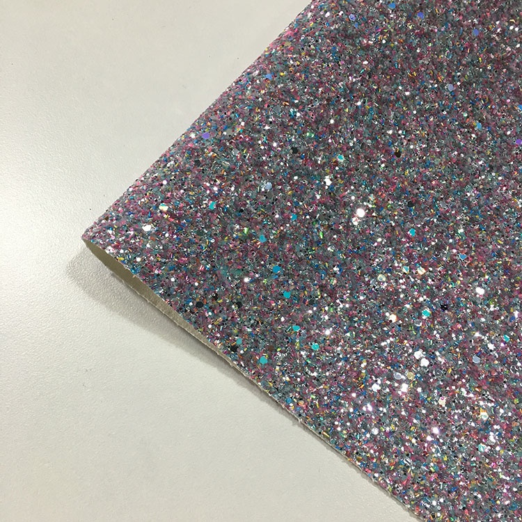 54/55" Glitter Leather Fabric , Glitter Knit Fabric Woven Backing Technics