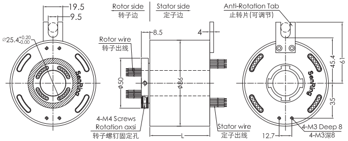 uh2586-02 series UH2586-02 Series USB2.0 Signal Slip Ring slip ring Drawing 