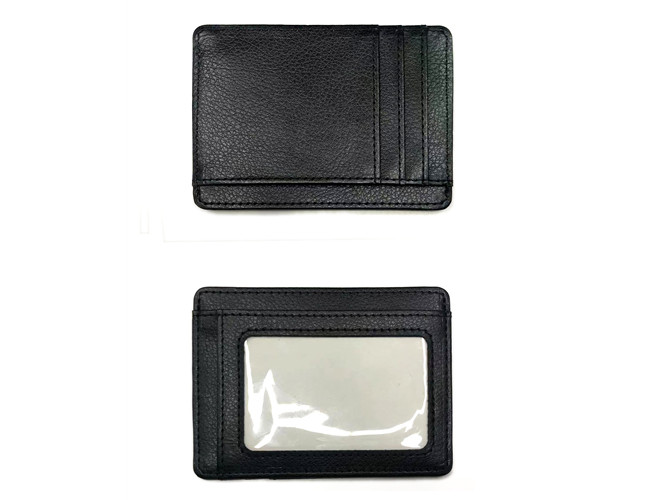 Rectangle Leather 97mm Black Credit Card Organizer Wallet Custom Logo Card Holder 20g