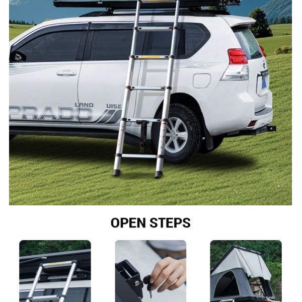 2.3m Car Roof Tent Camping 300gsm Polyester Hard Shell Ladder For SUV Van