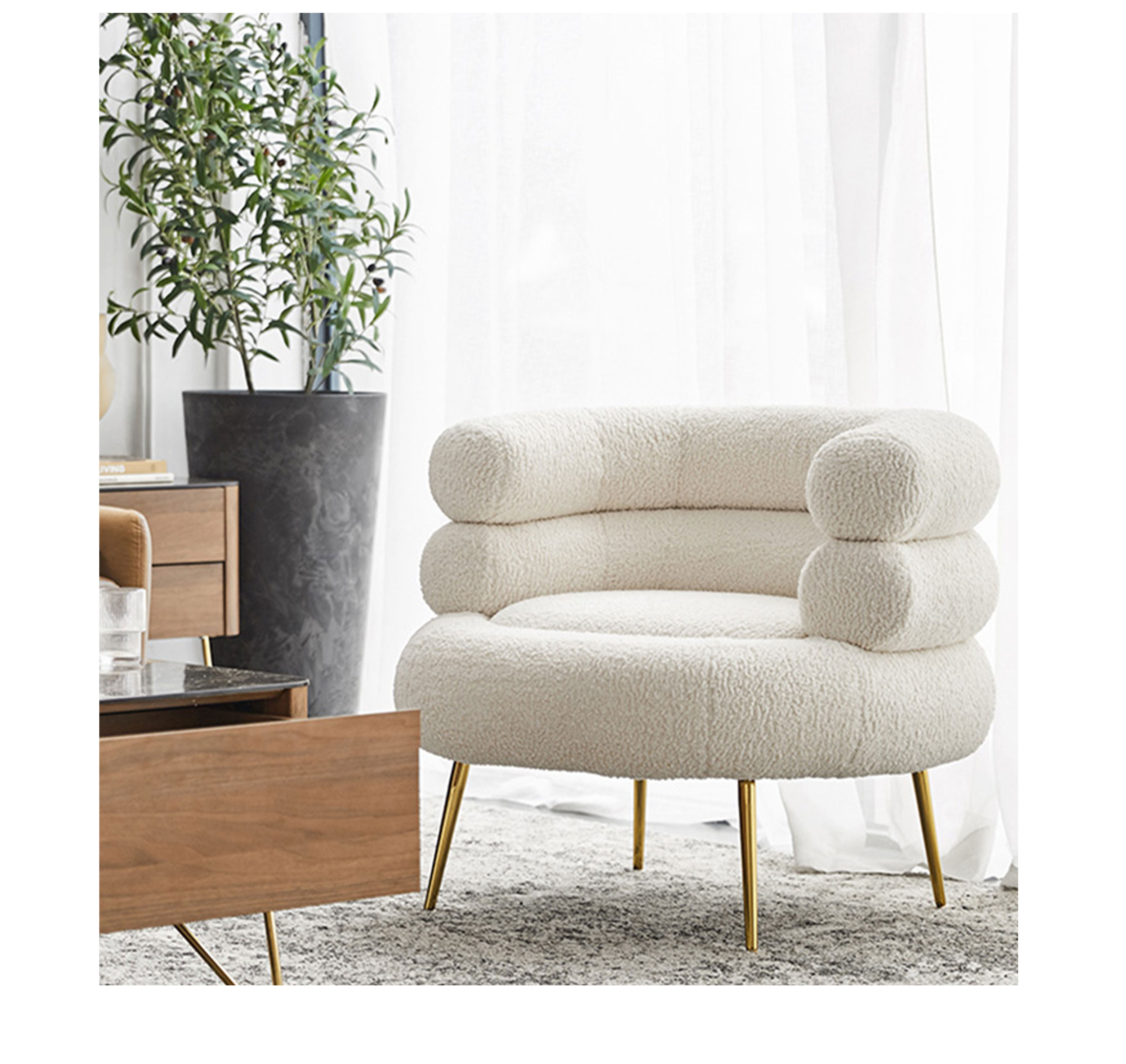 Simple Lamb Hair Single Sofa Chair with Stainless Steel Legs Perfect Addition to Modern Light Luxury Living Room Furniture