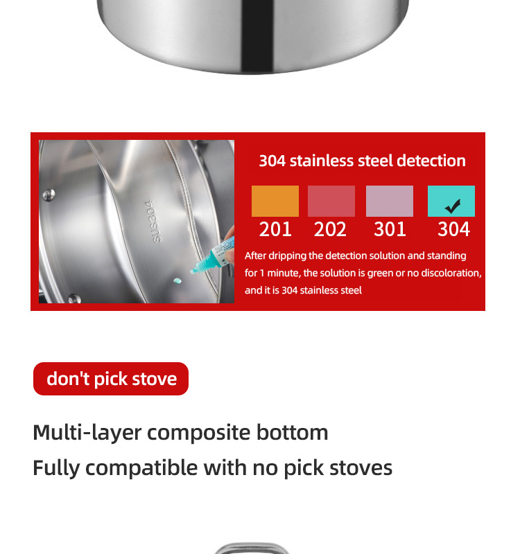 High Quality 18/8 Stainless Steel Pot Weldless Hot Pot Two-flavor Soup Pot Induction Cookware With Glass Lid