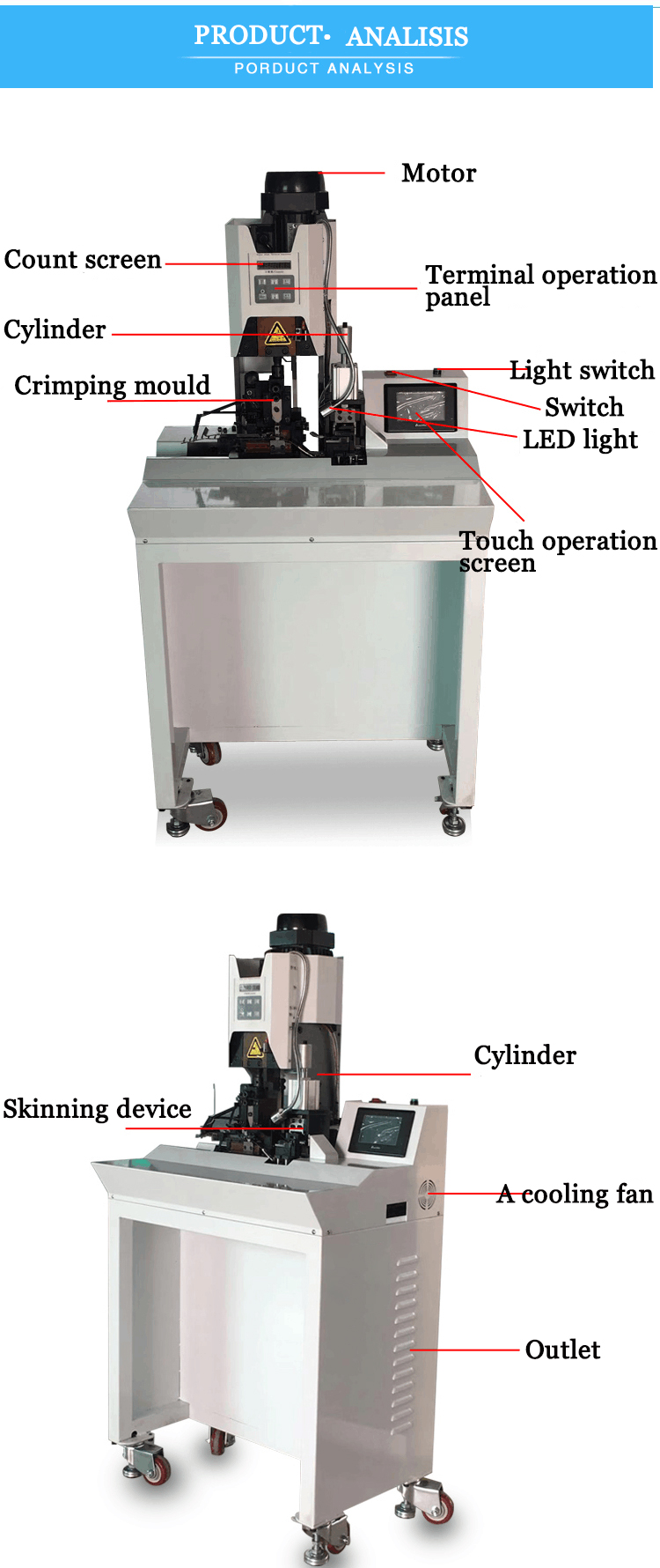 0.75KW Copper Wire Stripping and Terminal Crimping Machine for 1-7mm Stripping Length