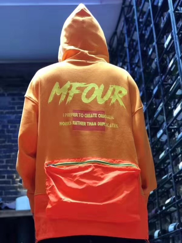 100% Cotton Custom Printed Hoodies , Mens Pullover Hoodie Orange Color