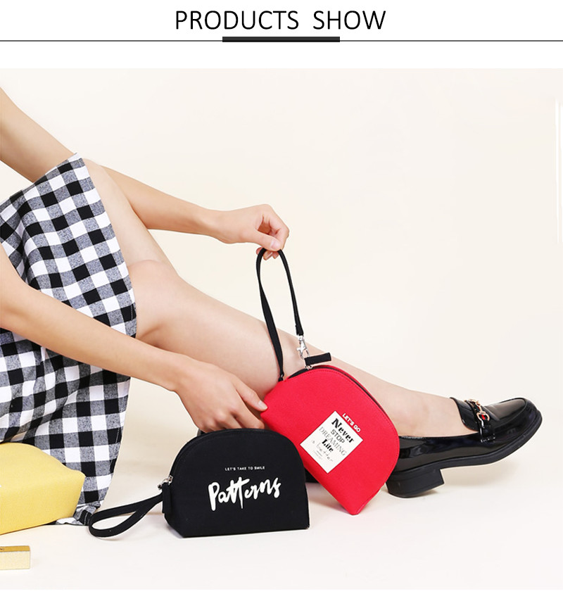 Custom Durable Canvas Print Red Pouch Makeup Cosmetic Bag Cute