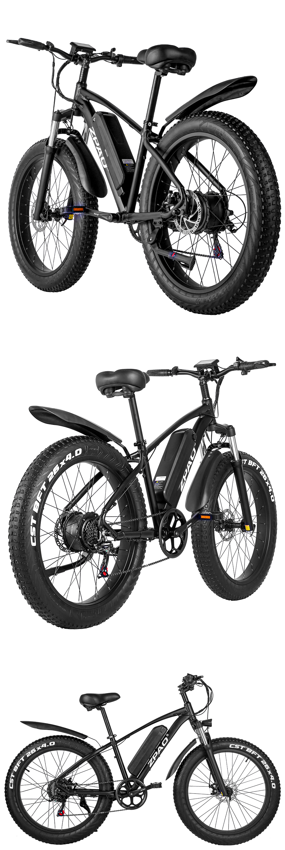 High Power 26 Inch 48V 1000W Fat Tyre Electric Bike With 14Ah - 17Ah Lithium Battery