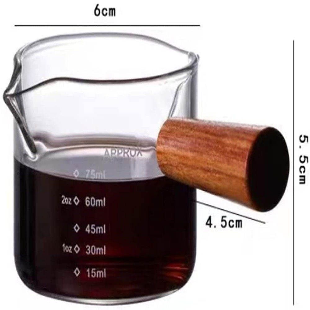 Wooden Handle Essential Barista Tools Glass Espresso Measuring Cup 3oz