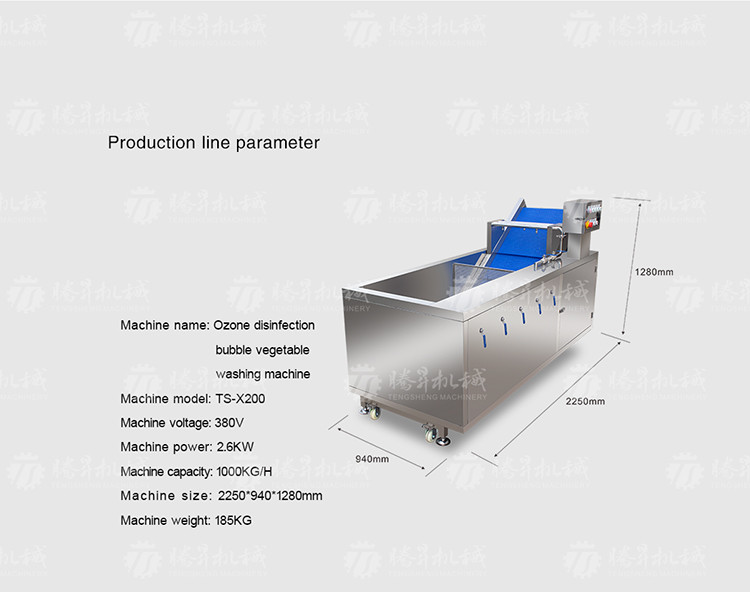 Commercial 2.6KW Fruit And Vegetable Processing Line Bubble Cleaning Juicing Machine