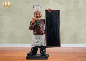 China Wooden Menu Boards Polyresin Statue Figurine Poly Resin Floor Chef Sculpture For Restaurant on sale