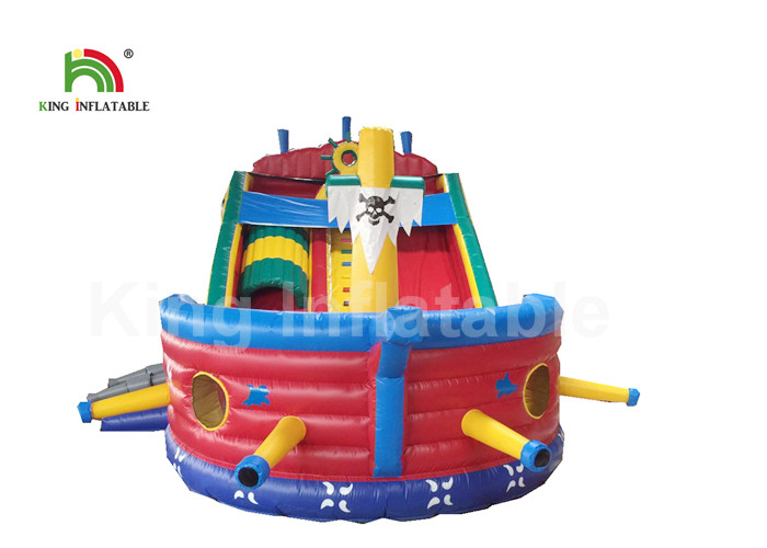 Red Inflatable Jumping Castle With Blower For Toddler / Pirate Ship Combo Bouncer Slide