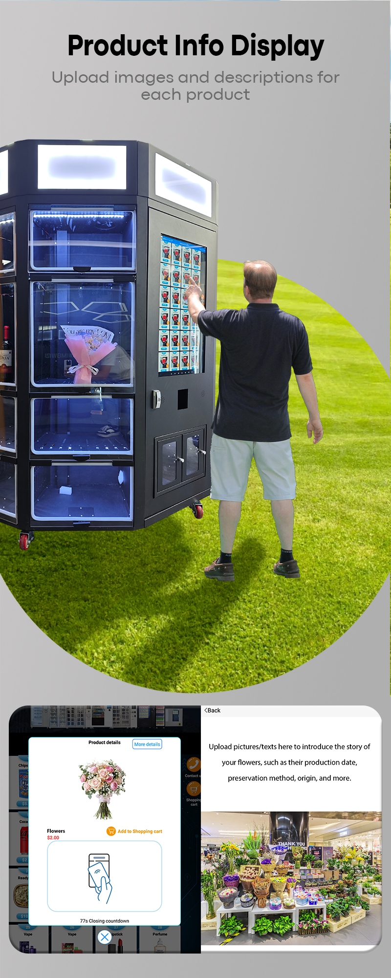 New Design Locker Fresh Flowers Vending Machine With Cooling Function 32 Inch Touch Screen Light Box for Branding
