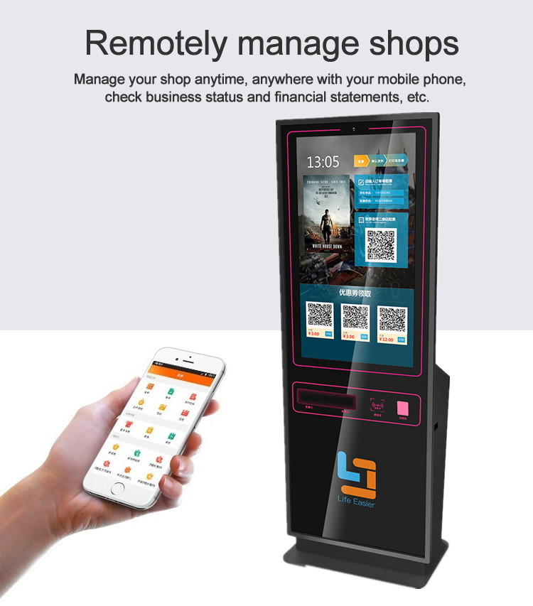 43 Inch Food Ordering Self Service Bill Payment Cash Acceptor Ticket Vending Machine