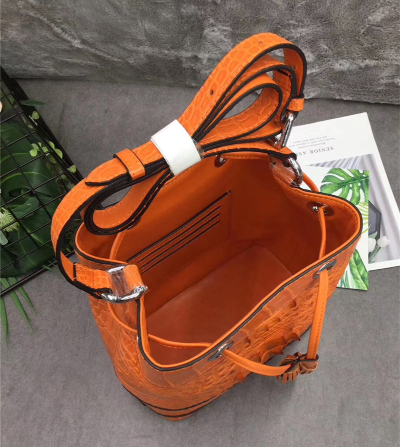 Authentic Crocodile Skin Drawstring Closure Women's Bucket Purse Exotic Alligator Leather Lady Small Tassel Shoulder Bag