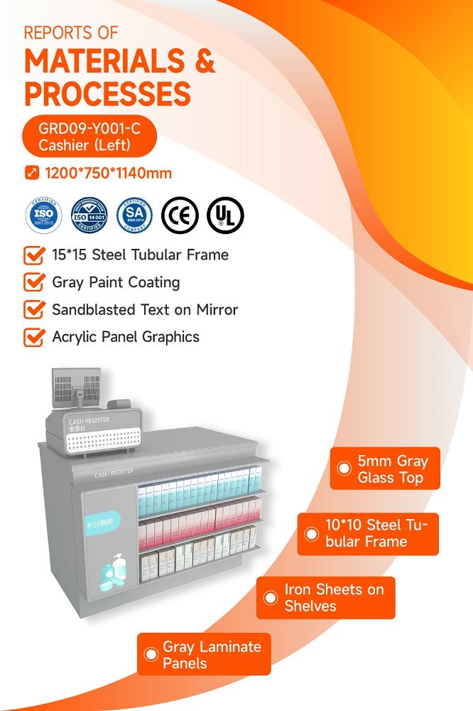 GDR09-Y001-C Retail Display Counter with Acrylic Panel Graphics and Cable Management Hole for Cosmetics Counter