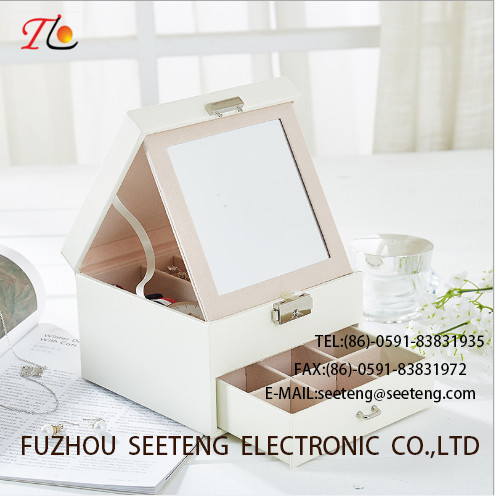 High end and elegant PU leather jewelry box for wholesale from manufacturer jewelry box with mirror box drawer