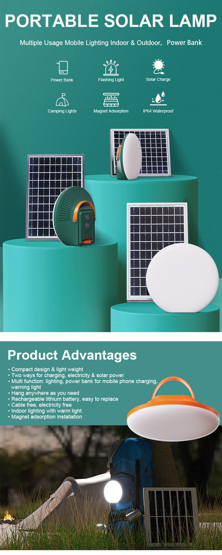 Power Bank Solar Camping Lights LED Portable Energy Solar Rechargeable Lantern
